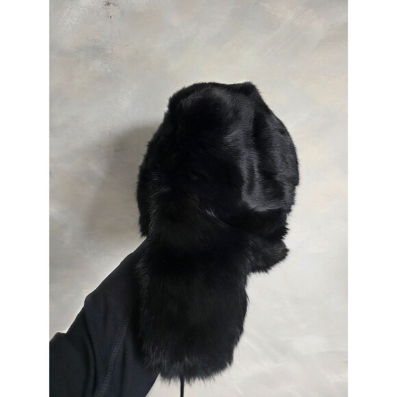 USHANKA / SHAPKA Slavic Doll Black Real Rabbit Fur Russian Trapper Hat XL main image 10
